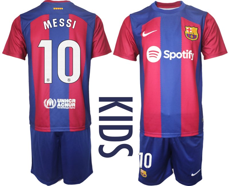 Barcelona Messi 10 Dětské Domácí dres komplet 2023-24 Krátký Rukáv + trenýrky