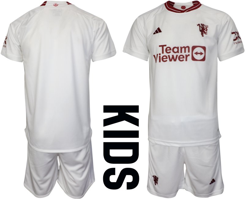 Dětský dres s krátkým rukávem Manchester United Fotbalový Dres 23-24 Alternativní - bílý