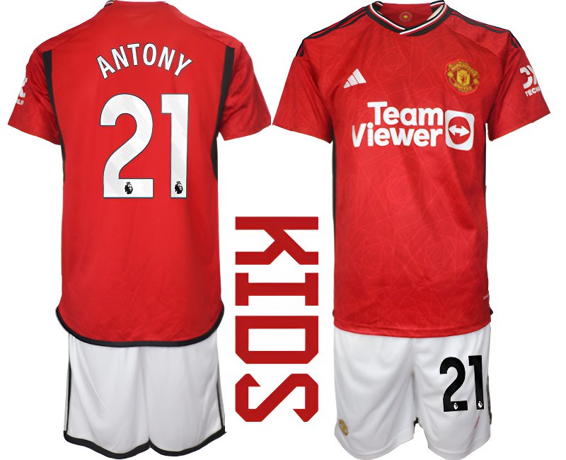 Antony 21 Man Utd Dětské Domácí Komplet Dres 23-24 Krátký Rukáv + trenýrky