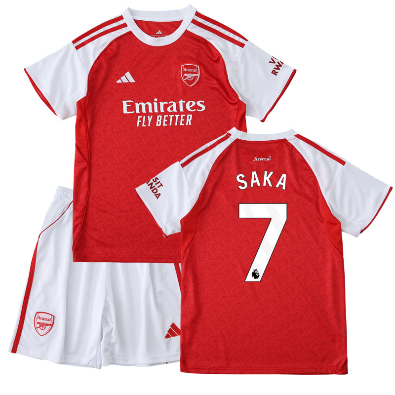 Dětský domácí fotbalový dres Arsenal 2025/26 se jménem Saka 7