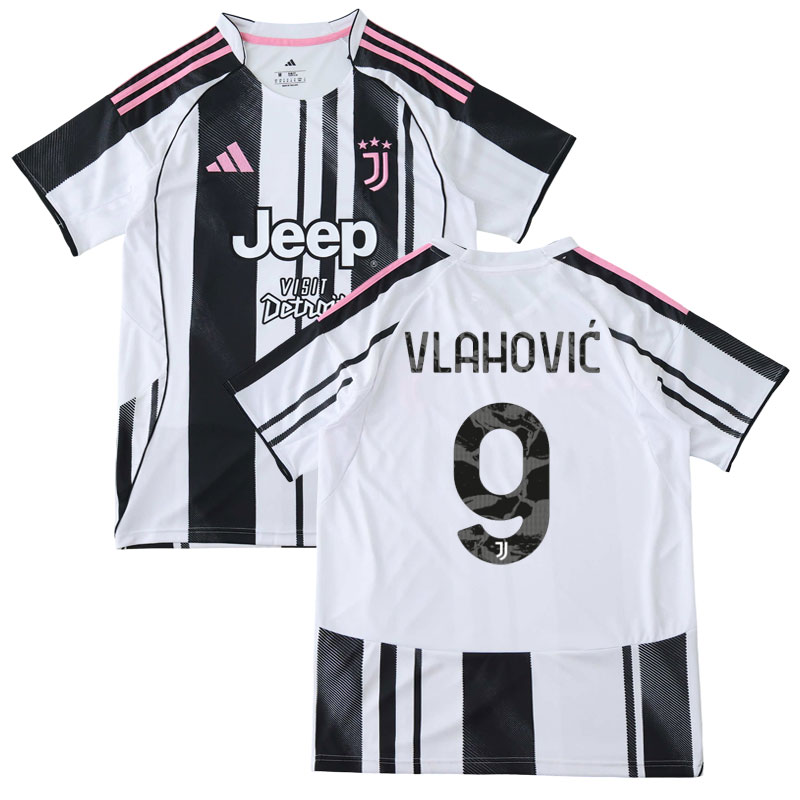 Pruhovaný domácí dres Juventus 2025/26 s potiskem Vlahović 9