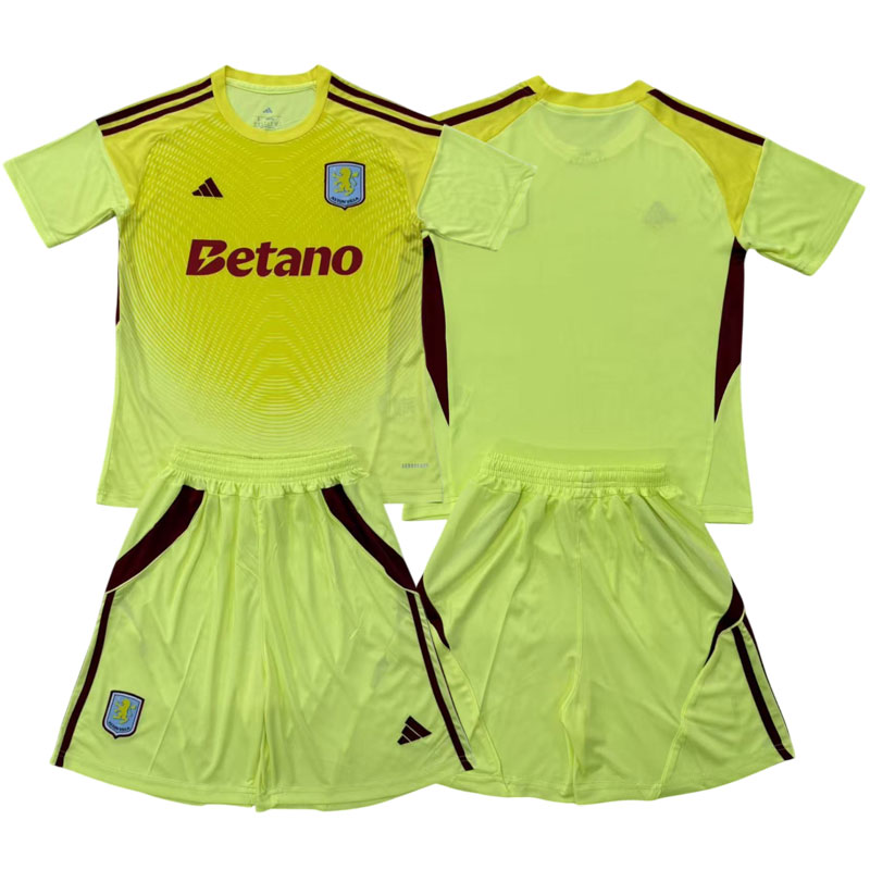 Dětský brankářský dres Aston Villa 2025/26 - žlutý komplet s kraťasy
