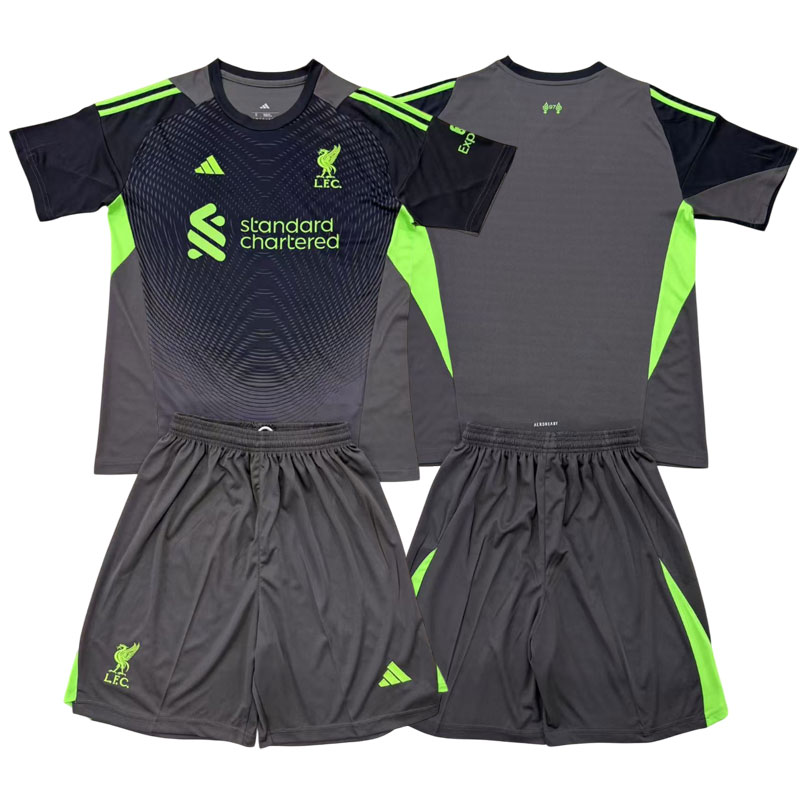 Dětský brankářský dres Liverpool 2025/26 - šedočerný set triko + šortky