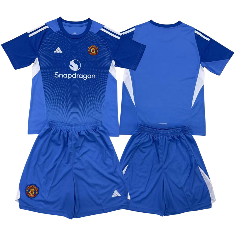 Dětský brankářský dres Manchester United 2025/26 modrý komplet