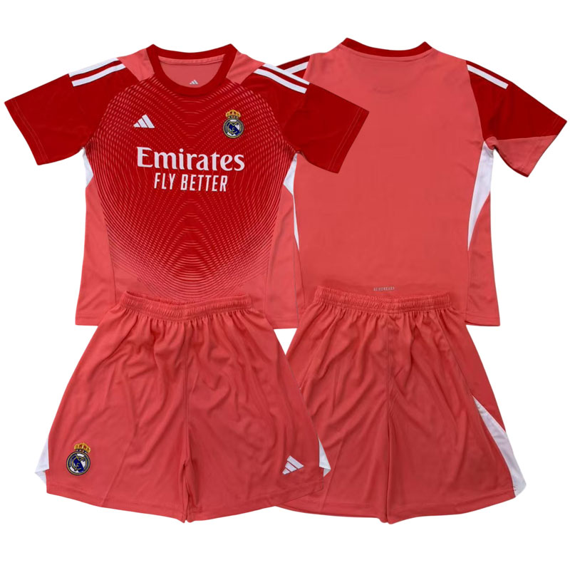 Dětský brankářský dres Real Madrid 2025/26 oranžová varianta s kraťasy