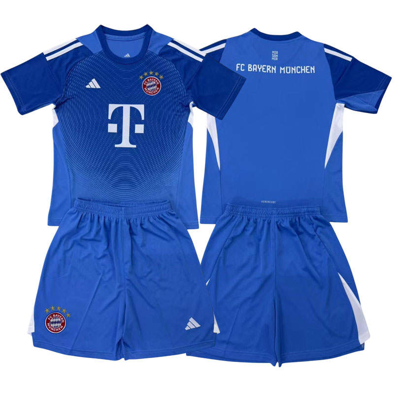 Dětský brankářský fotbalový dres FC Bayern 2025/26 modrý komplet
