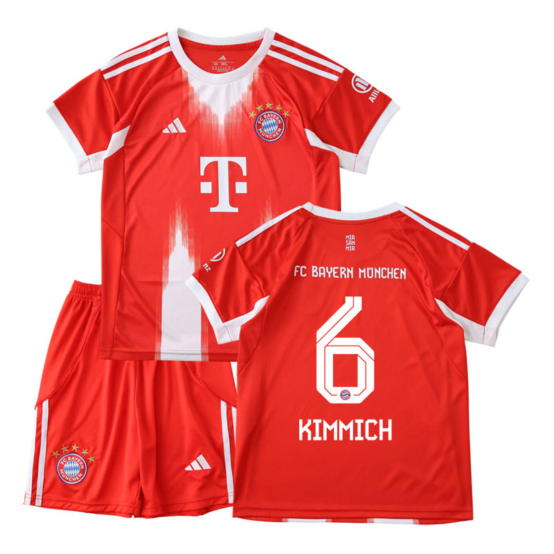 Dětský fotbalový dres Kimmich 6 Bayern Mnichov 2025/26 červený domácí komplet