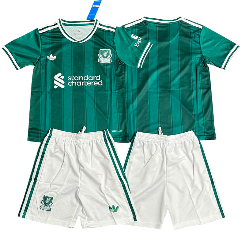 Dětský fotbalový dres Liverpool 2025/26 Alternativní - zelené triko a šortky