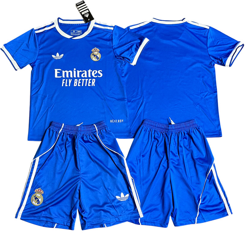 Dětský modrý fotbalový dres Real Madrid 2025/26 alternativní sada