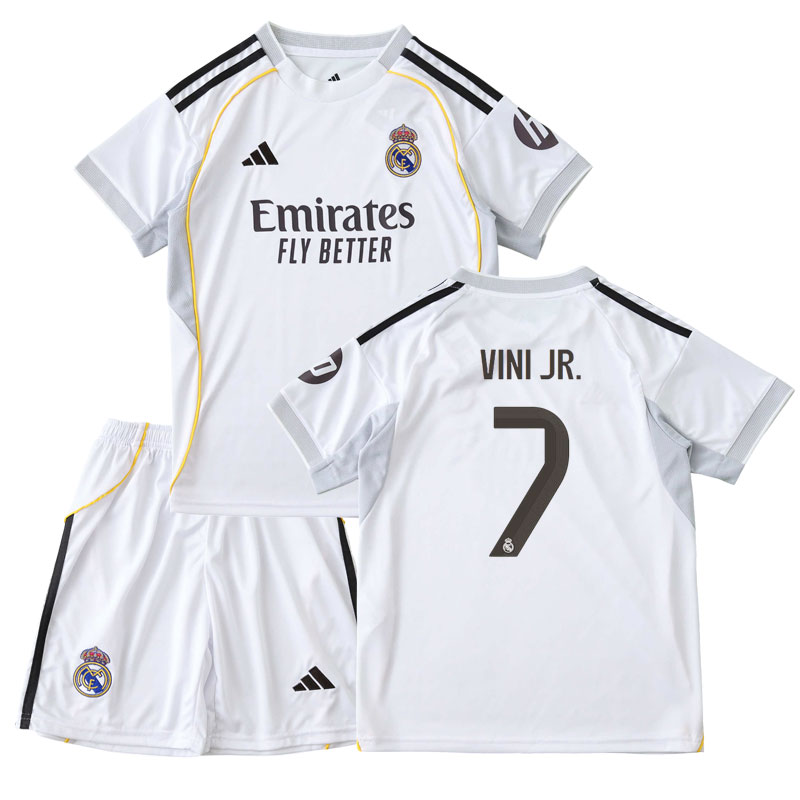 Kompletní dětský domácí dres Real Madrid 2025/26 Vini Jr. 7 tričko + šortky