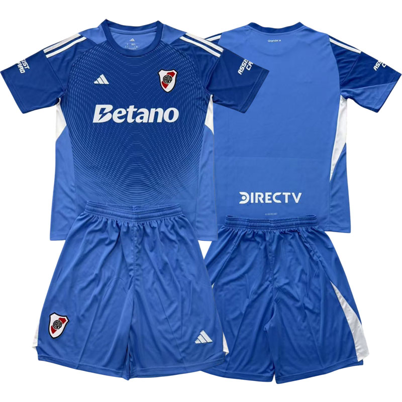 Dětský brankářský dres River Plate 2025/26 modrý komplet triko a šortky