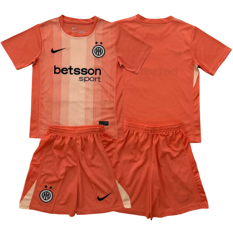 Dětský brankářský fotbalový dres Inter Milán 2025/26 oranžový komplet
