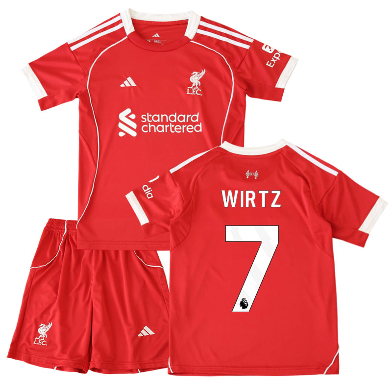 Dětský domácí dres Liverpool 2025/26 – triko + šortky s potiskem Wirtz 7