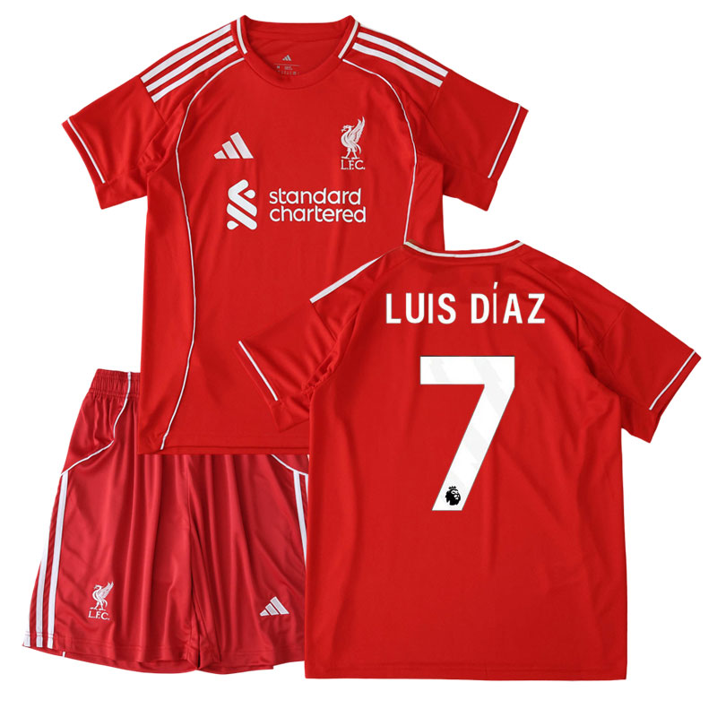Dětský domácí dres Liverpool 2025/26 – triko + šortky s potiskem Luis Díaz 7