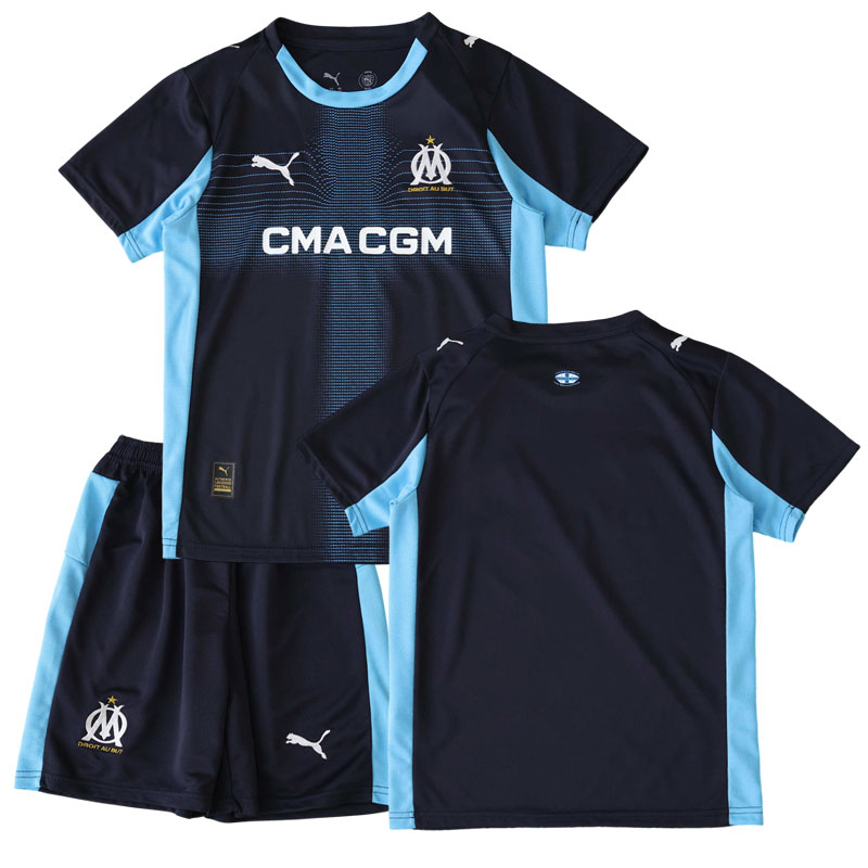 Dětský venkovní fotbalový dres Olympique Marseille 2025/26 – tričko + kraťasy