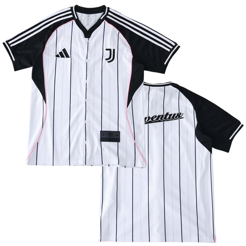 Juventus US Pack 2025-26 - bílý černý baseballový dres s knoflíky