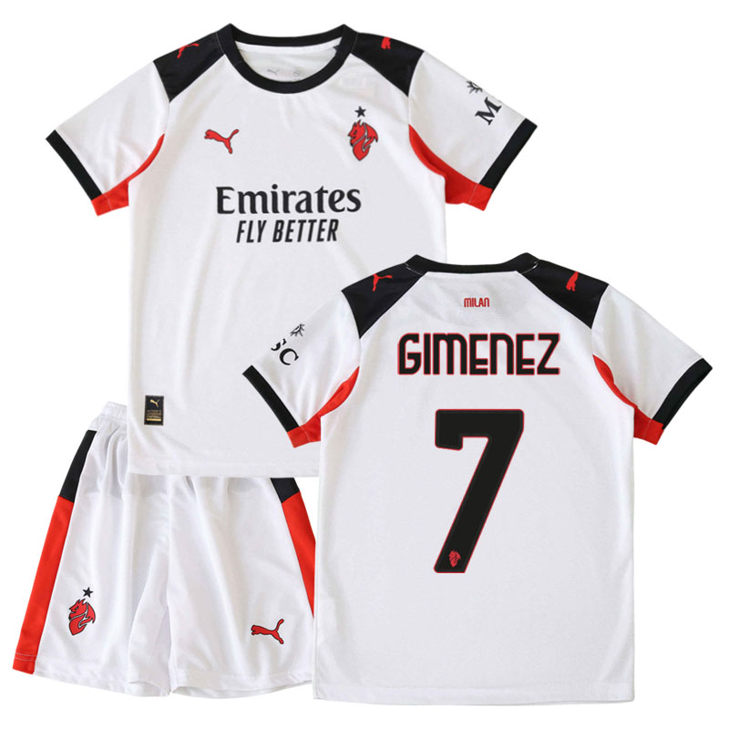 Dětský AC Milan venkovní fotbalový dres 2025/26 - Gimenez 7 s šortkami