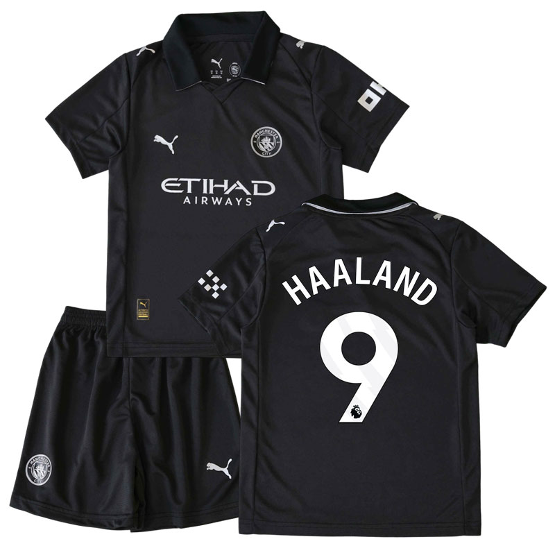 Dětský fotbalový dres Manchester City 2025/26 - venkovní sada s potiskem Haaland 9