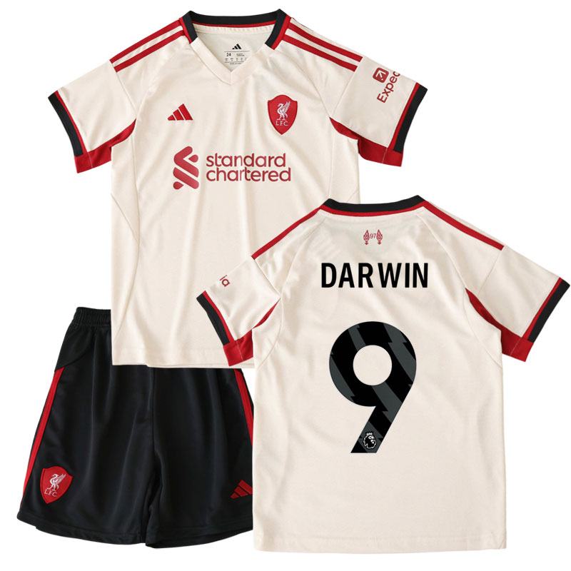 Liverpool FC dětský venkovní dres 2025/26 - tričko a šortky s Darwin 9