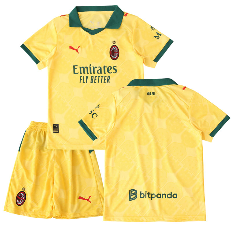 AC Milan dětský třetí dres 2025/26 - žlutý fotbalový set tričko + šortky