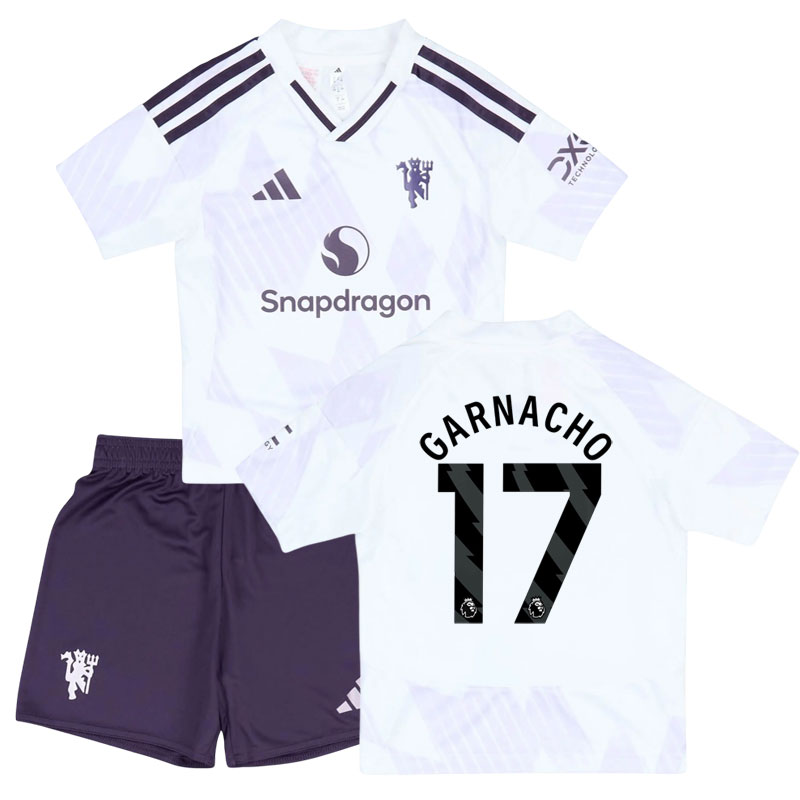 Dětský set Manchester United 2025/26 - venkovní dres a šortky s číslem Garnacho 17