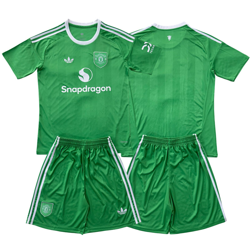 Man Utd dětský brankářský dres 2025/26 - zelené fotbalové triko a šortky