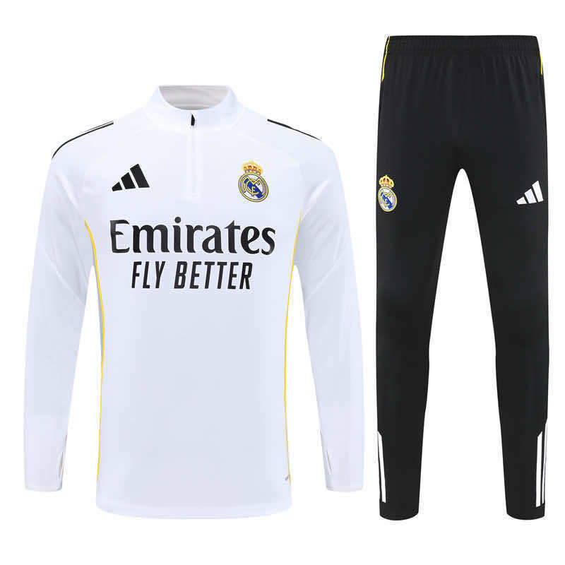 Real Madrid 25/26 tréninková souprava Half Zip - bílé dlouhé rukávy + černé kalhoty