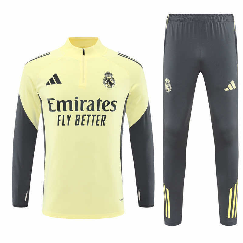Real Madrid 25/26 tréninková souprava - žlutý half-zip top a kalhoty