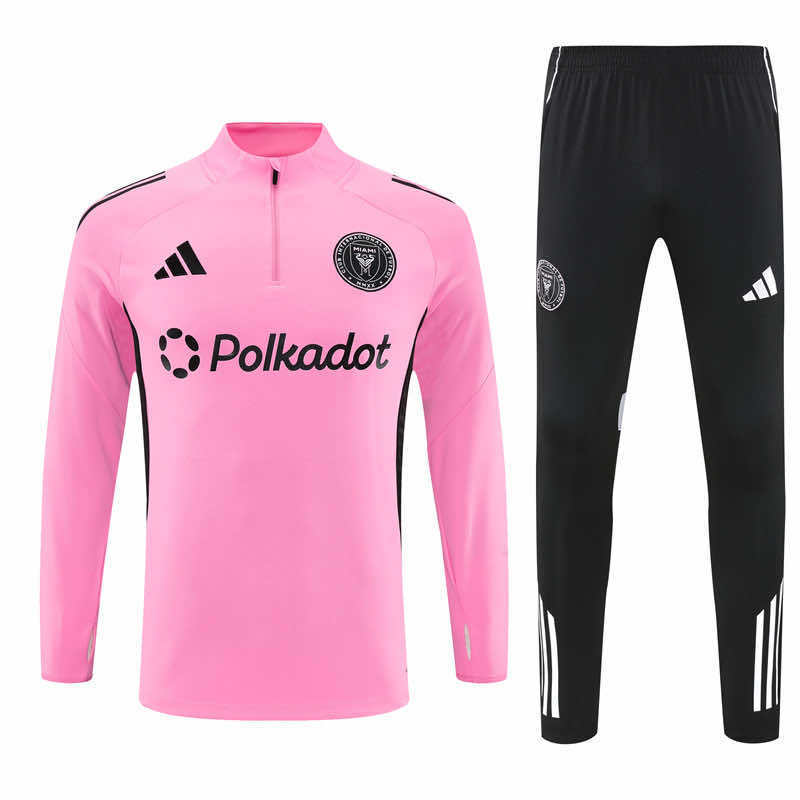 Tréninkový set Inter Miami CF 25/26 - růžová half-zip long-sleeve mikina a černé kalhoty