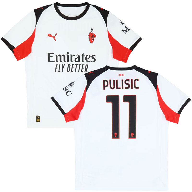 Bílý fotbalový dres AC Milan 25/26 Pulisic 11 - venkovní varianta