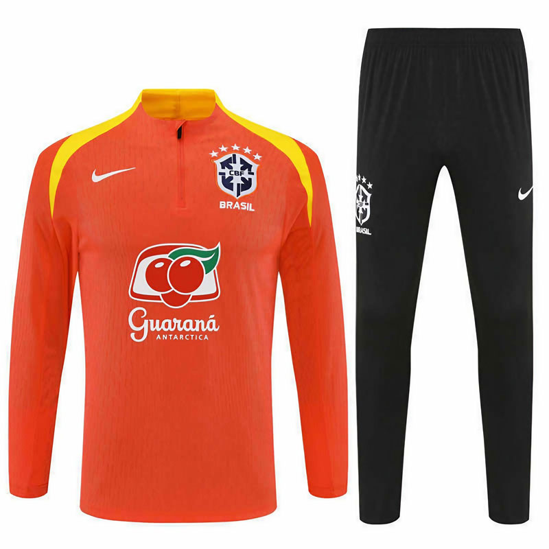 Brazílie 25/26 Half Zip fotbalový set – oranžová mikina a černé kalhoty