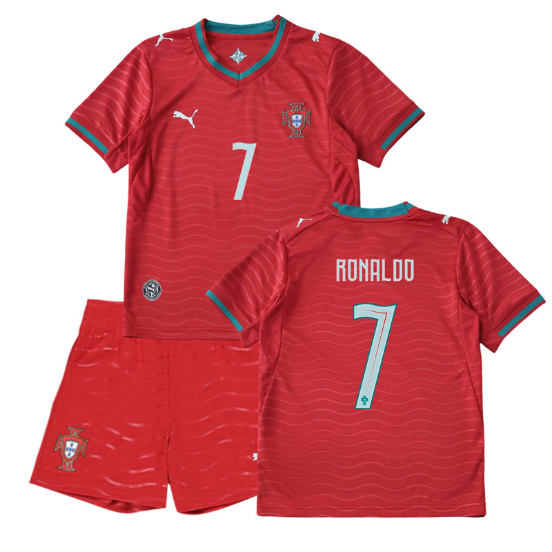 Dětský fotbalový dres Portugal 2026 – červený domácí Ronaldo 7 komplet