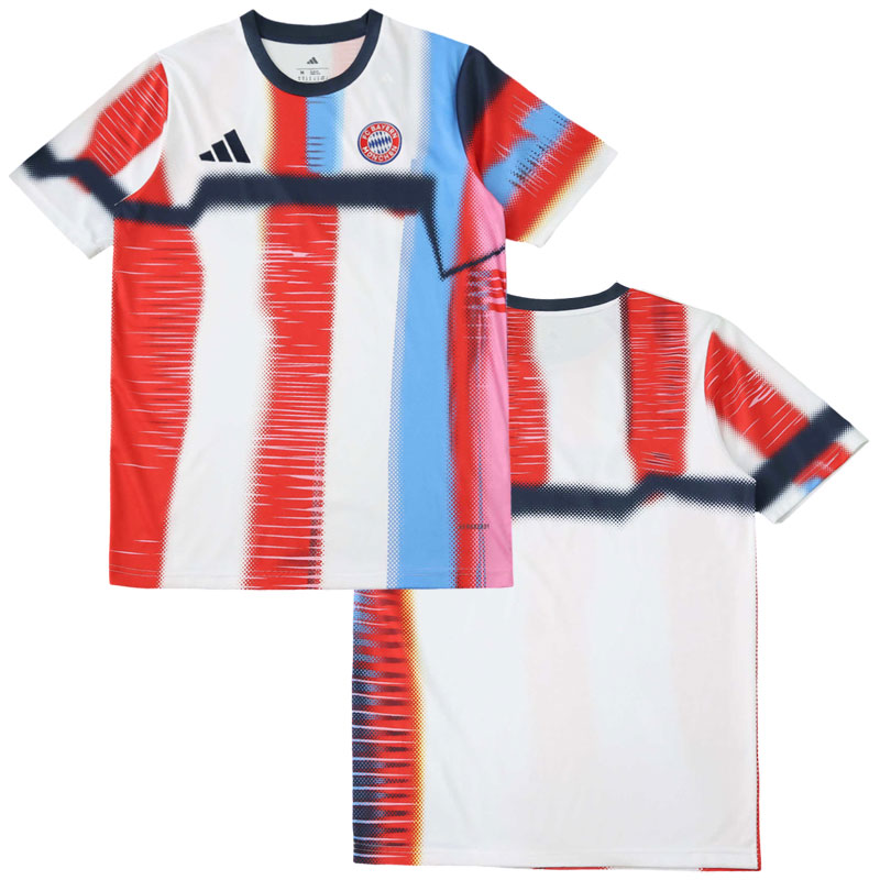 FC Bayern München 2025/26 Pre-Match dres – bílý s červeným a modrým vzorem
