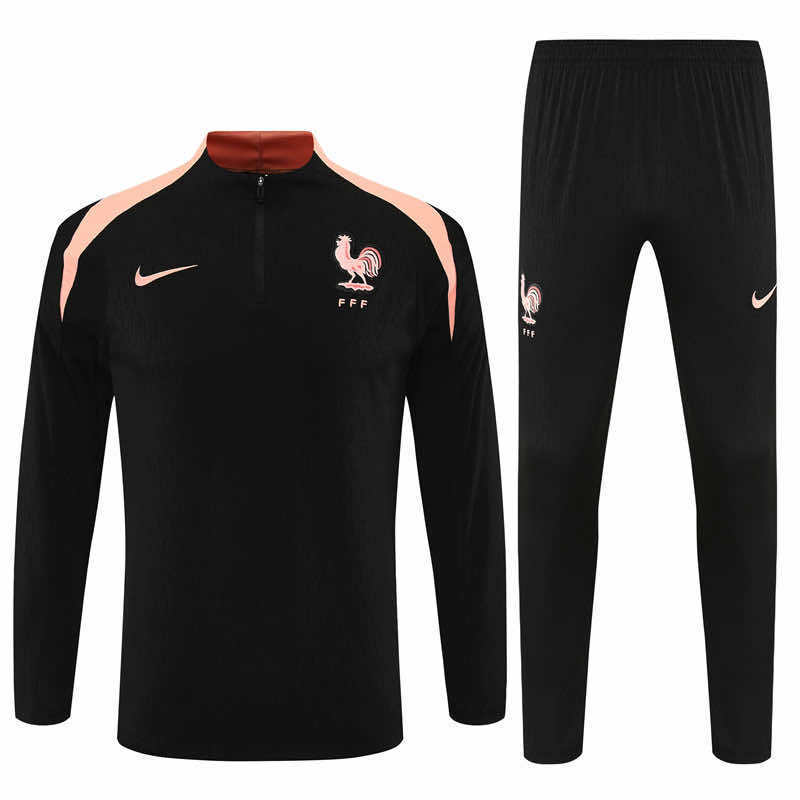 France 25/26 černá tréninková souprava Half Zip – fotbalový set