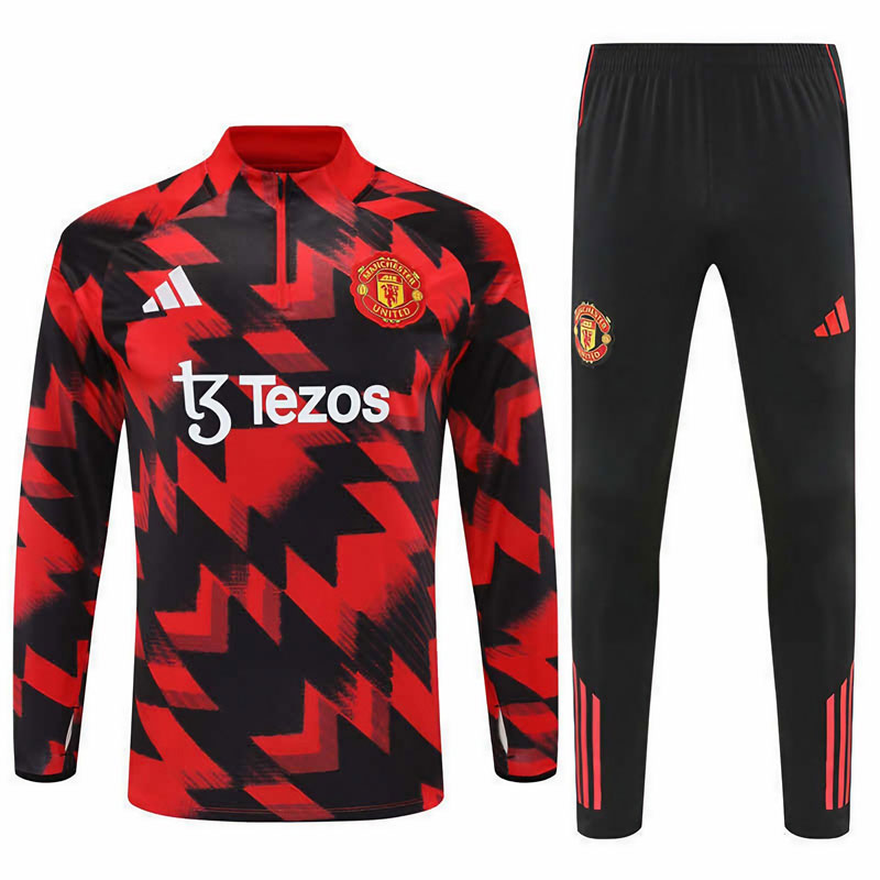 Man United 25/26 tréninkový komplet - černo-červený half zip top a kalhoty