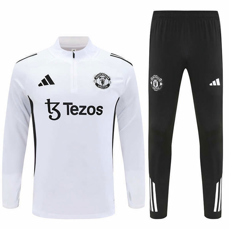 Manchester United 25/26 tréninková souprava – bílo-černý Half Zip set