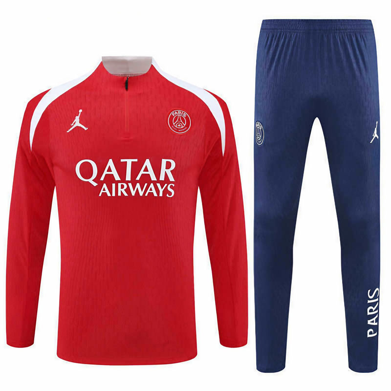 PSG tréninková souprava 25/26 - červený half-zip top a modré kalhoty