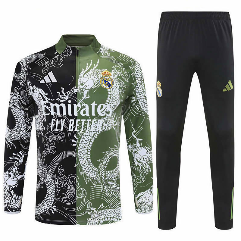 Real Madrid 25/26 tréninková half-zip souprava - černá a zelená s dračím motivem