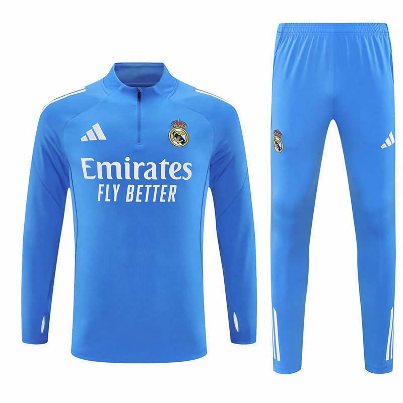 Real Madrid 25/26 tréninková souprava – jasně modrý half-zip set
