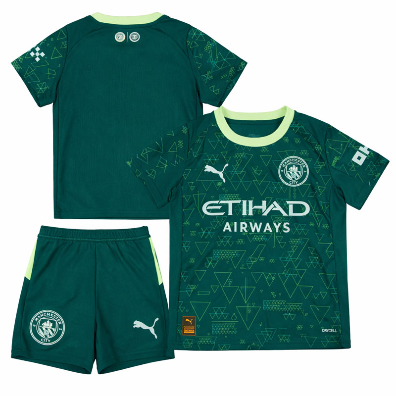 Čtvrtý dres Manchester City 2025/26 pro děti - zelený fotbalový komplet