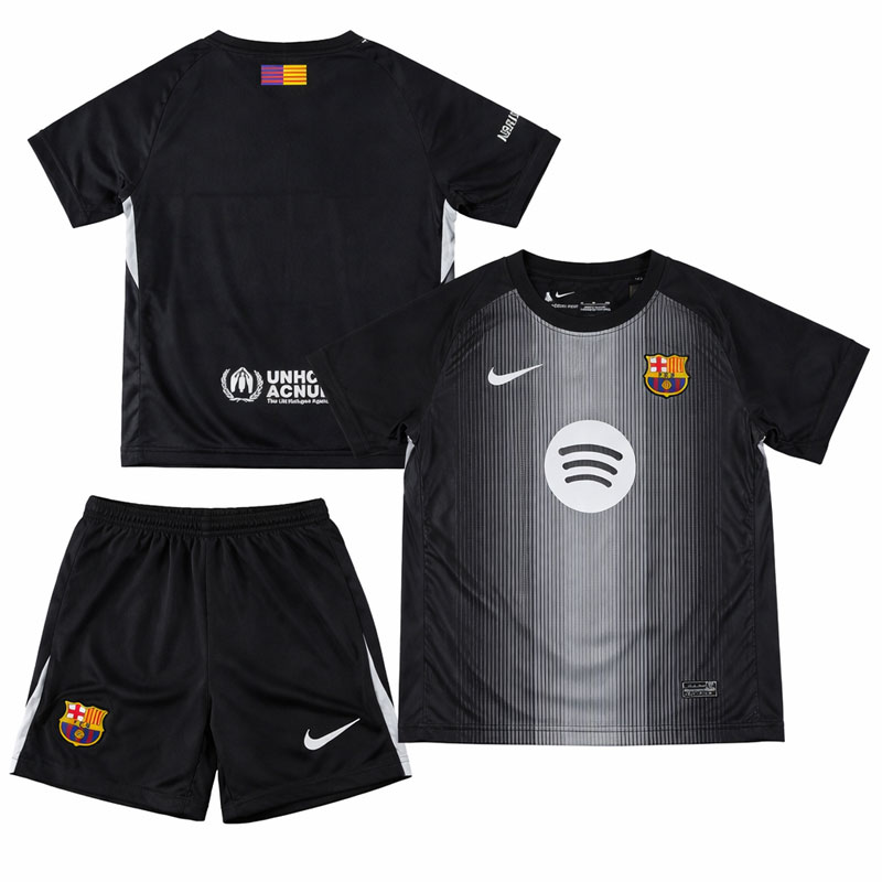 Dětský brankářský fotbalový dres FC Barcelona 2025/26 – černý set pro děti