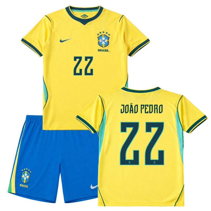 Brazílie 2026 dětský domácí dres João Pedro 22 - žlutý dres + trenýrky