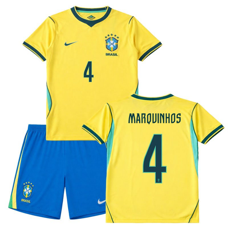 Dětský dres Brazílie MS 2026 – Marquinhos 4 domácí set triko + šortky