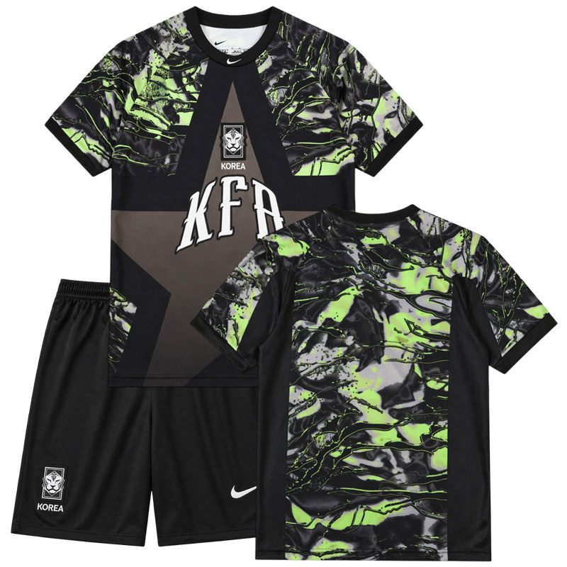 Dětský brankářský dres Jižní Korea 2026 – černá fotbalová sada s kraťasy