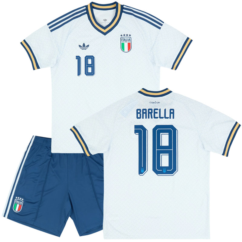 Dětský fotbalový dres Itálie 2026/27 – venkovní komplet s Barella 18