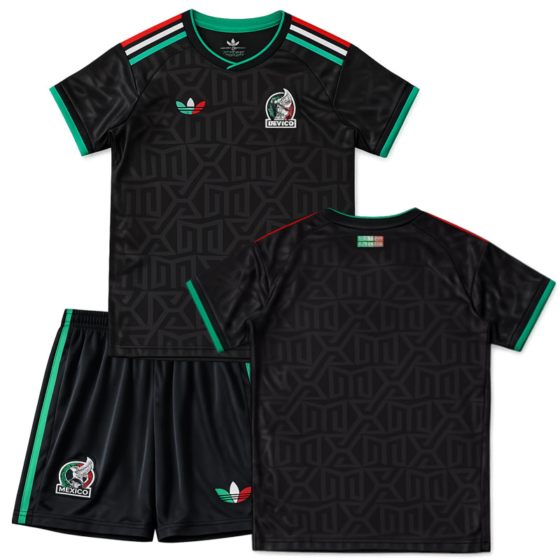 Dětský třetí dres Mexiko MS 2026 černý komplet – dres a trenýrky