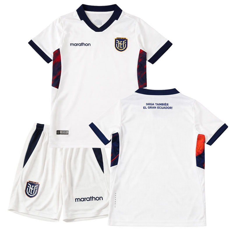 Ekvádor 2026 třetí dres pro děti – bílá fotbalová sada dres + šortky