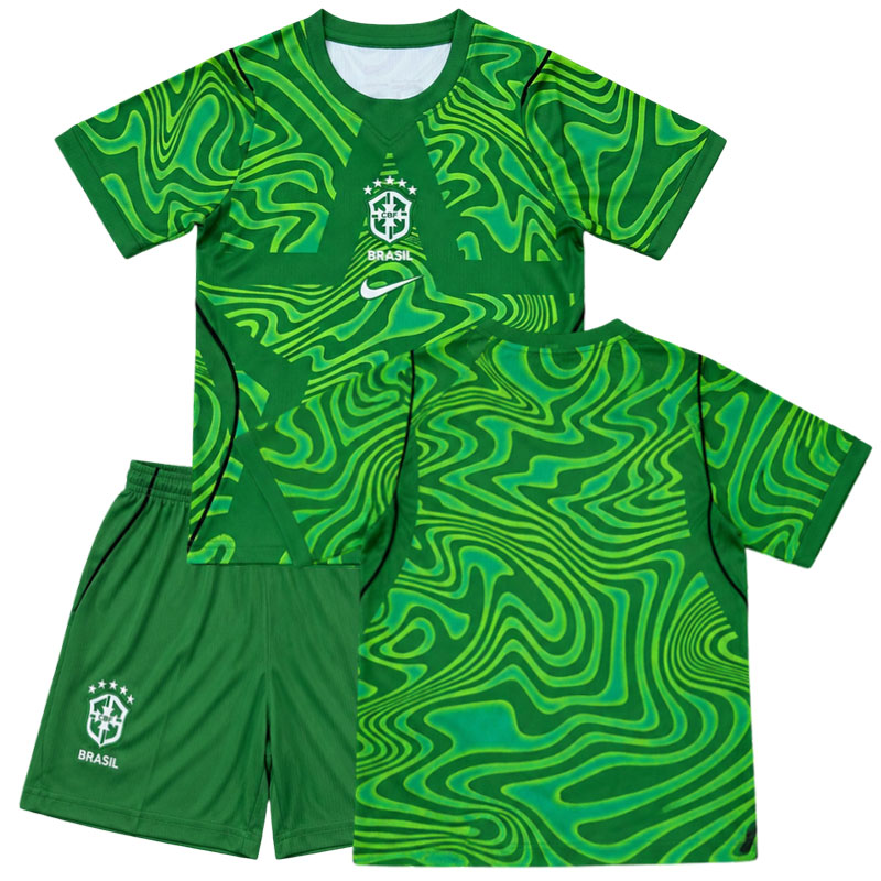 Brazílie brankářský dres pro děti - VM 2026 zelený dres a trenýrky