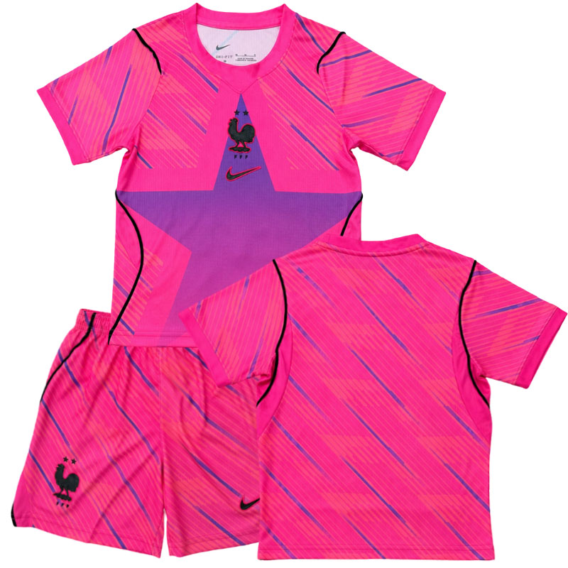 Francie MS 2026 brankářský dres pro děti – růžový fotbalový komplet s trenýrkami